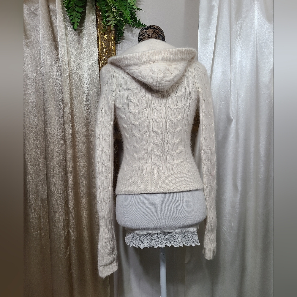 ♡ Y2K ♡ Abercrombie Cream Wool & Rabbit Hair Babydoll Sweater Fur Pompoms - Picture 6 of 11